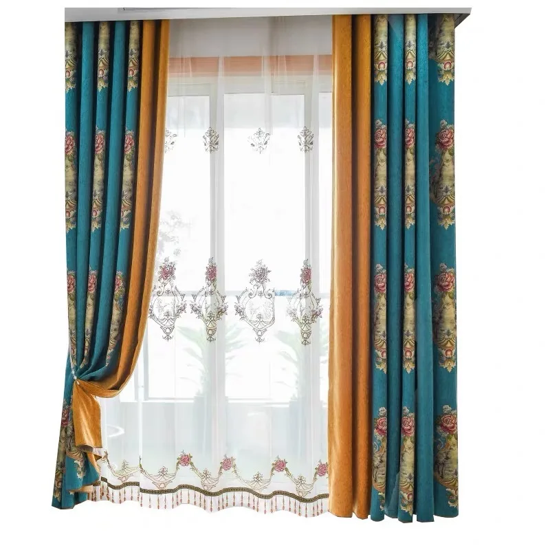 

European Style Chenille Jacquard Highend Villa Palace Retro Luxurious Atmospheric Fabric Curtains for Living Dining Room Bedroom