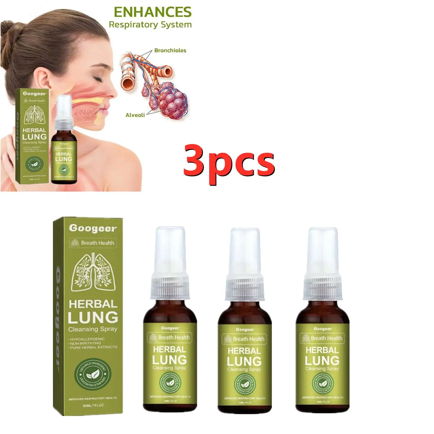 

3X Googeer Herbal Lung Cleansing Spray Breath Detox Herbal Lung Cleanse Spray, Herbal Lung Cleanse Mist - Powerful Lung Support