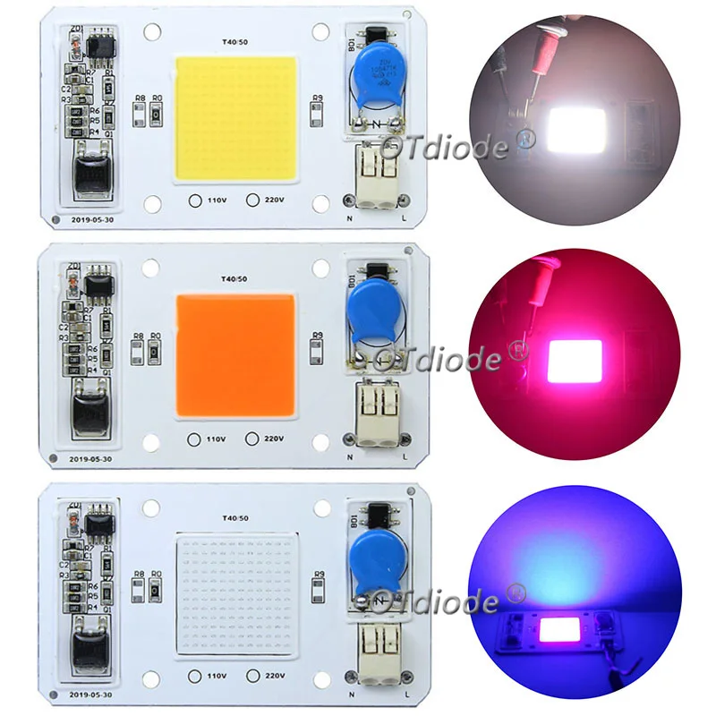 1-10Pcs High Quality LED COB 50W AC 220V 110V No Need Driver Smart IC DIY LED Floodlight Spotlight White Warm White Red Blue UV image 6