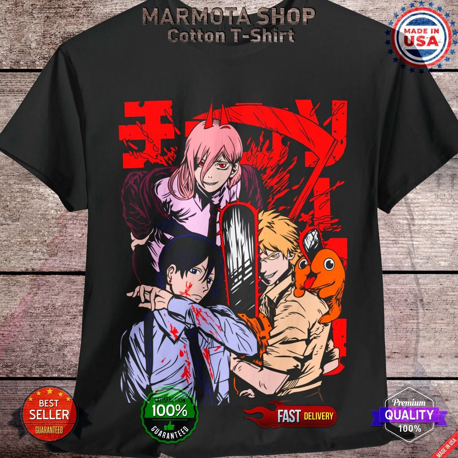 Power Denji Shirt Chainsaw Man Anime Tee T-Shirt Waifu Ecchi Sexy Makima Devil