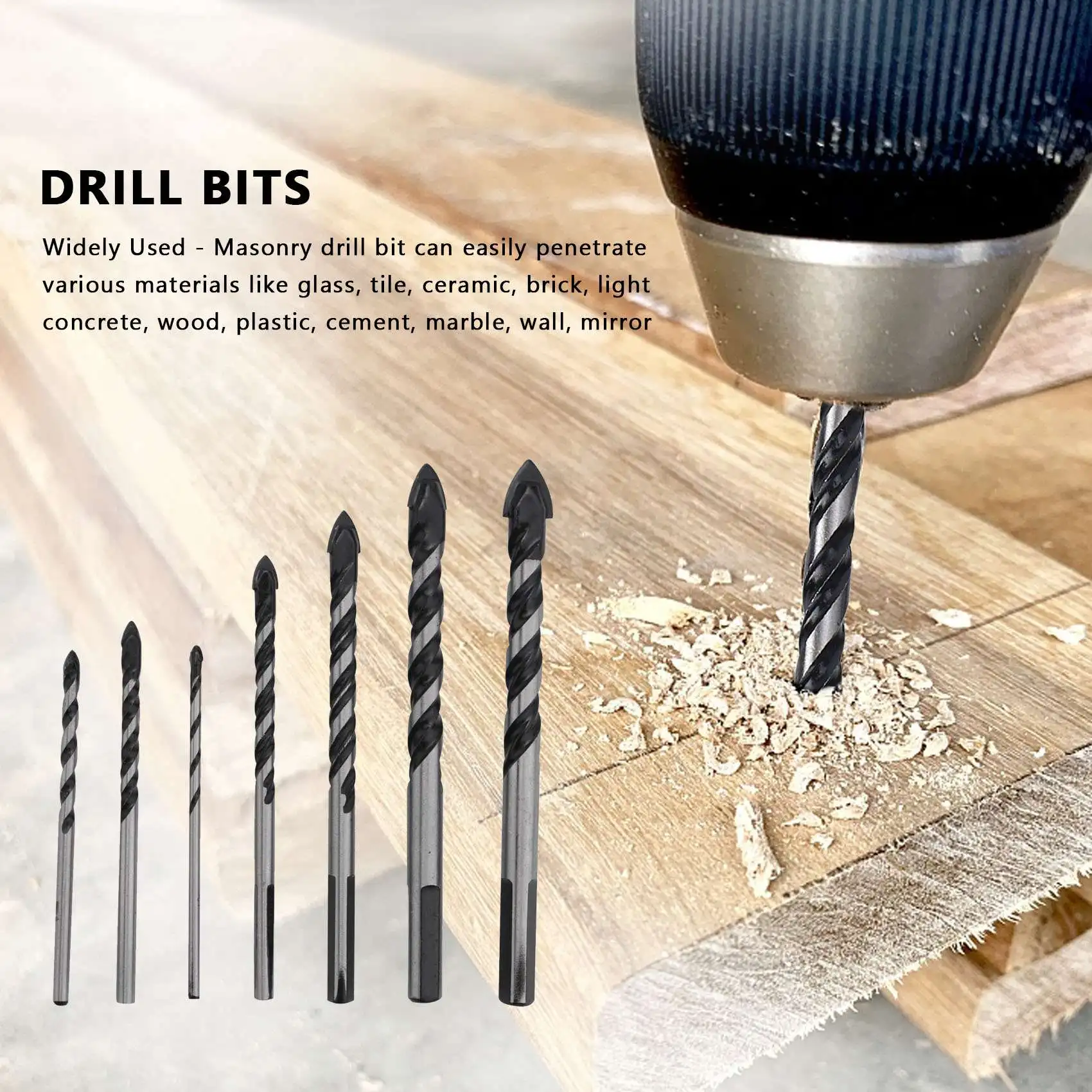 

AT29-7Pcs Tungsten Carbide Tipped Masonry Drill Bit Set For Porcelain Tile Concrete Brick (3, 4, 5, 6, 8, 10, 12Mm)
