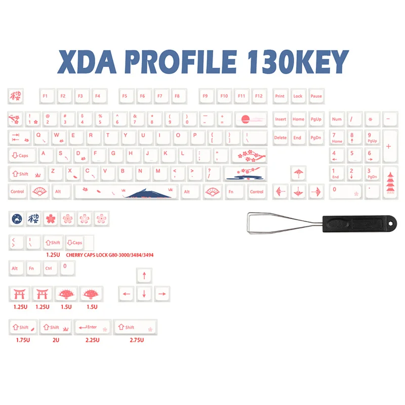 

Колпачки для клавиш XDA Profile Sakura, JP/US, 130 клавиш, PBT, сублимационный колпачок для клавиш с переключателем Cherry Mx для клавиатуры 61, 64, 68, 87, 104, 108