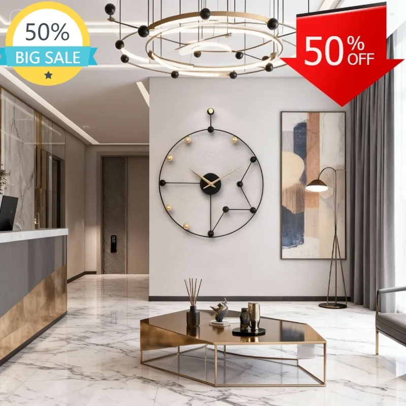 Large Modern Living Room Wall Clocks Simple Creative Luxury Dining Room Metal Pointer Wall Clock Noiseless Bedroom Decoration