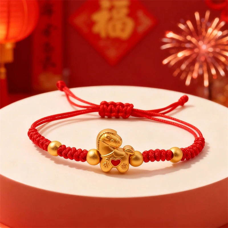 Glücksrotes Seil-Sternzeichen-Pferd-Anhänger-Armband für Damen und Herren, 2026, handgefertigt, geflochten, verstellbares Armband, Paar-Schmuck, Geschenke – Detail 4