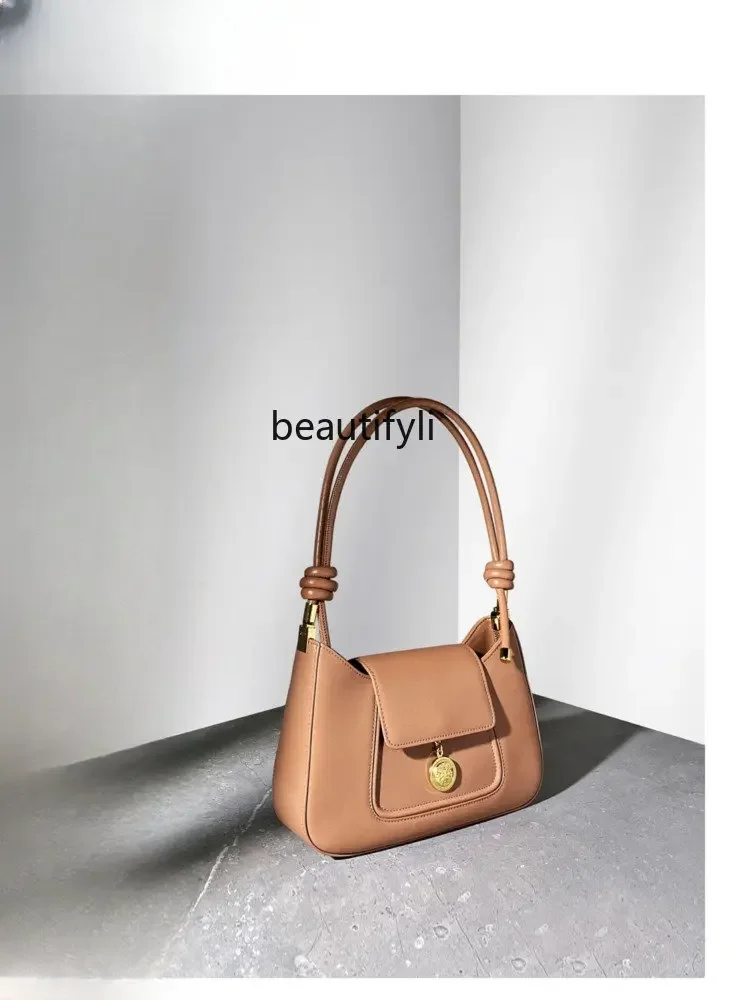 yj French Cowhide Underarm Bag Retro Genuine Leather Bag High-Grade One-Shoulder Crossbody Bag