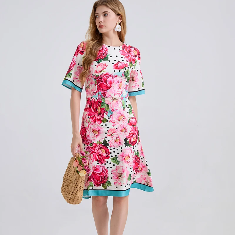 Vestido de fiesta Floral precioso a la moda de verano para mujer, vestido informal elegante de manga corta con cuello redondo, ropa femenina