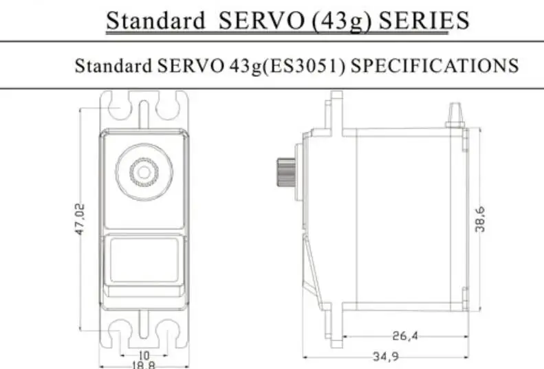 プラスチック製の標準サーボ,rc飛行機,固定ヘリコプター,車,ボート,ヘリコプター用の標準プル,EMX-SV-0282,es3051,デジタル43g, 3.2-4.2kg
