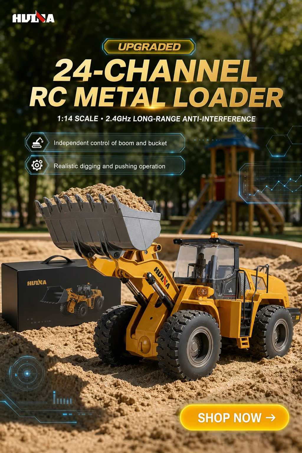 HUINA 583 RC Loader Truck Alloy Engineering Vehicle Electric Remote Control Construction Model Toy With Screw Rod Gift For Boys