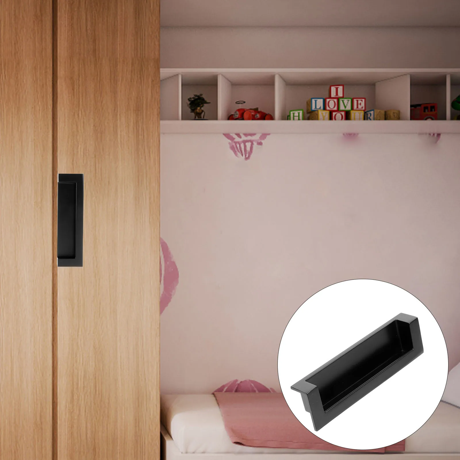 

Black Cabinet Door Handles Recessed Design Hidden Style Practical Space Saving Sturdy Materials Long Use High Hardness Silver
