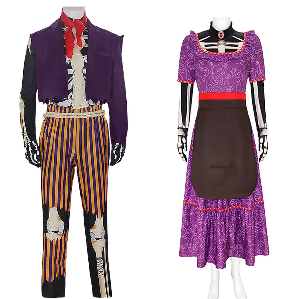 

Cartoon Hector Imelda Cosplay Costume Purple Dress Men Suits Clothes Outfits Women Halloween Roleplay Uniform Carnival Party