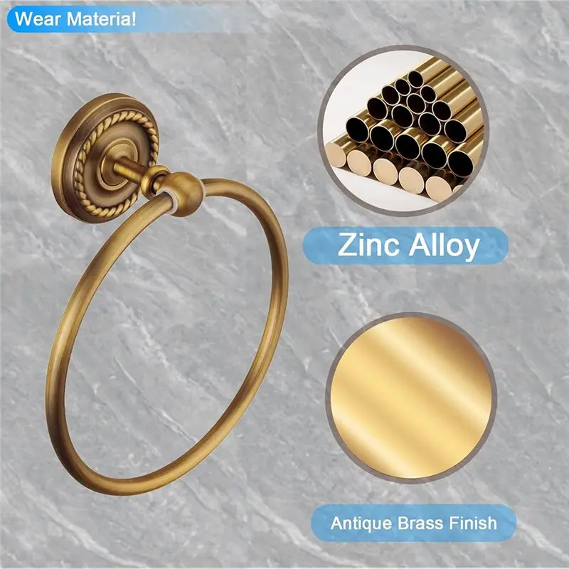 

【ALLOWANCE】Towel Ring Brass,Wall Mount Bath Hand Towel Holder Featuring Braiding Carving Design