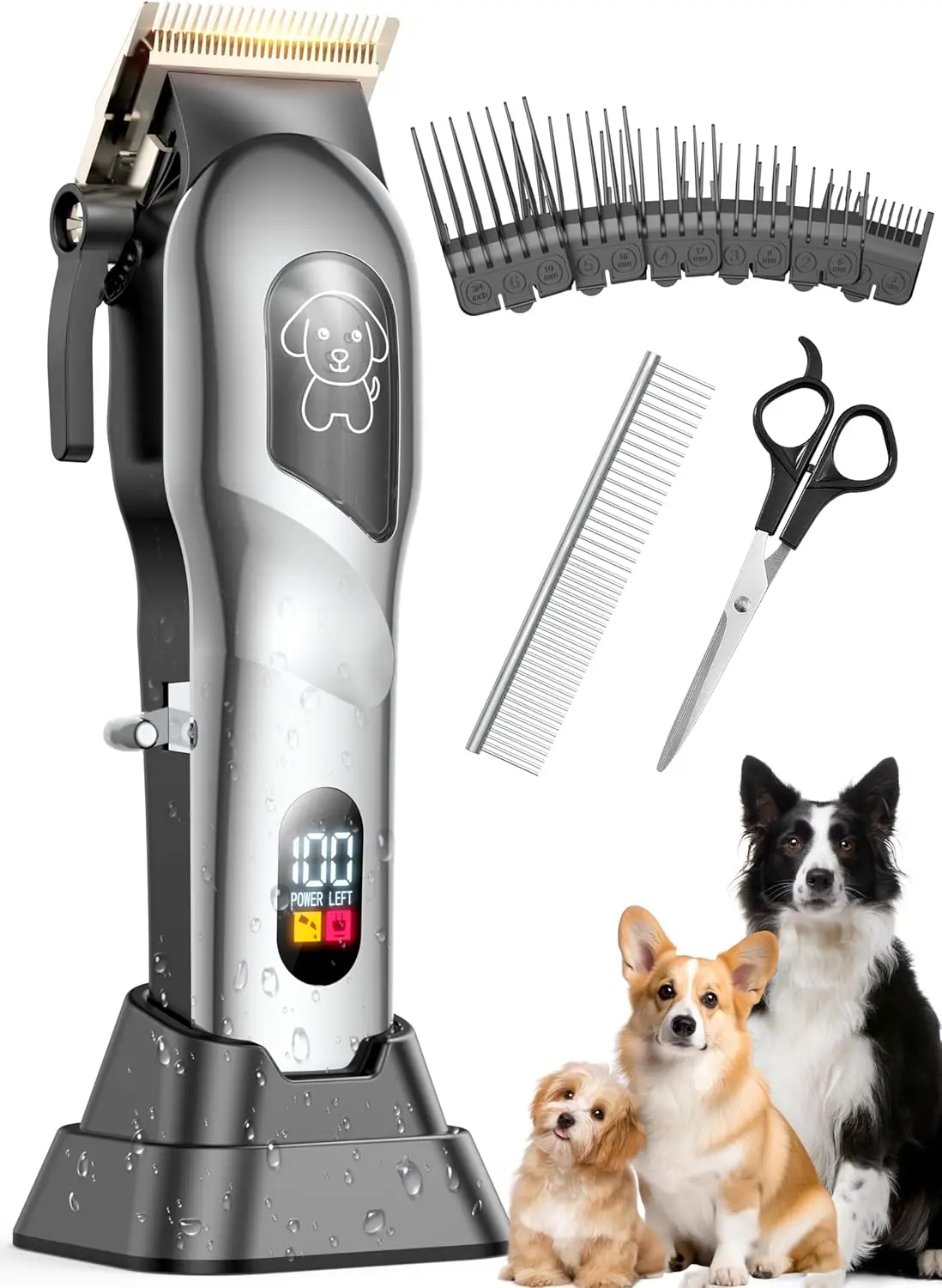 

Low Noise Cordless Pet Hair Trimmer for Heavy Thick Dog and Cat Grooming, Professional Stainless Steel Blade