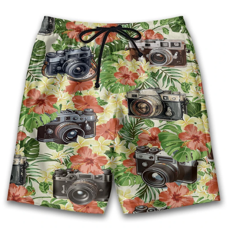 Pantaloni corti stampati in 3D per fotocamera Vintage per uomo vestiti Hip Hop fotografo pantaloncini da spiaggia scattare foto tronchi bermuda hawaiani