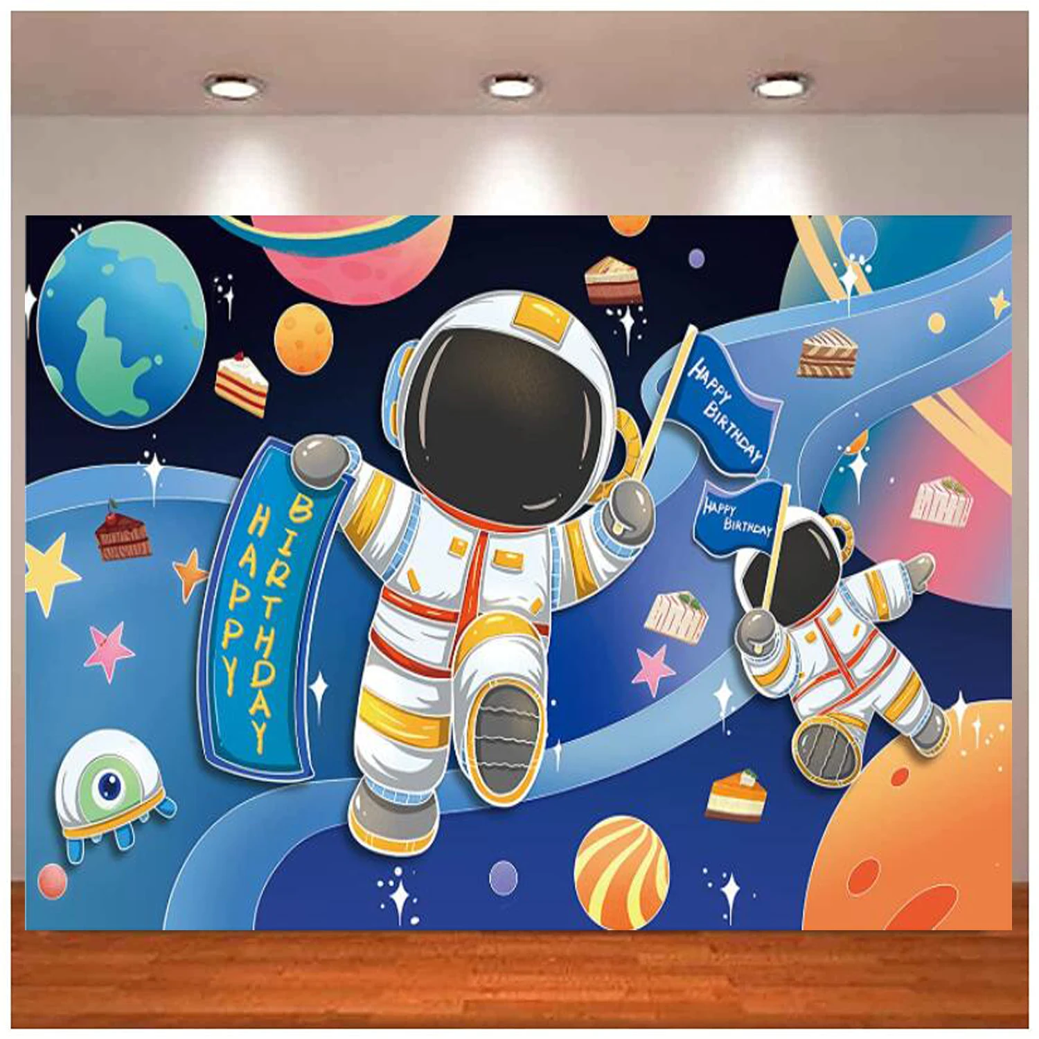 Outer Space Photography Backdrop Banner Astronaut Background Super Universe Happy Birthday Party Decorations Photo Booth Props