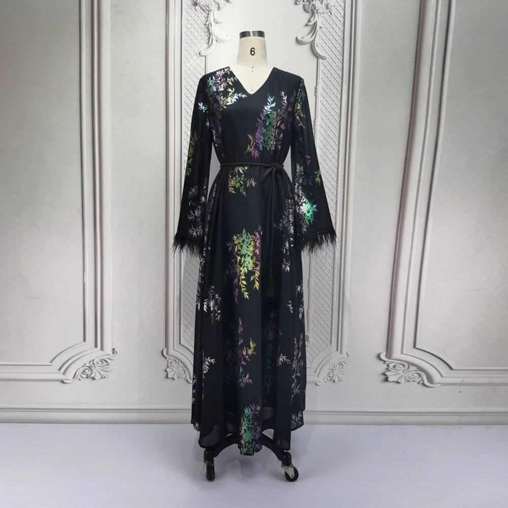 Elegant Print Abayas for Women Muslim Evening Party Dress Dubai Kaftan Kebaya Caftan Marocain Femme Robe Islam Jalabiya Vestidos