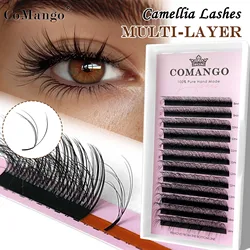 CoMango Multi-Layer LC/LD Bloom Camellia Eyelashes Extension Super Soft Fluffy Premade Volume Fans Automatic Flowering Lashes