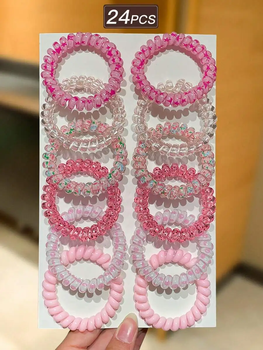20pcs/Pack Random Color Spiral Hair Ties, High Elasticity Hair Scrunchies, Sweet & Cute Style, Women Ponytail Hair Accessories