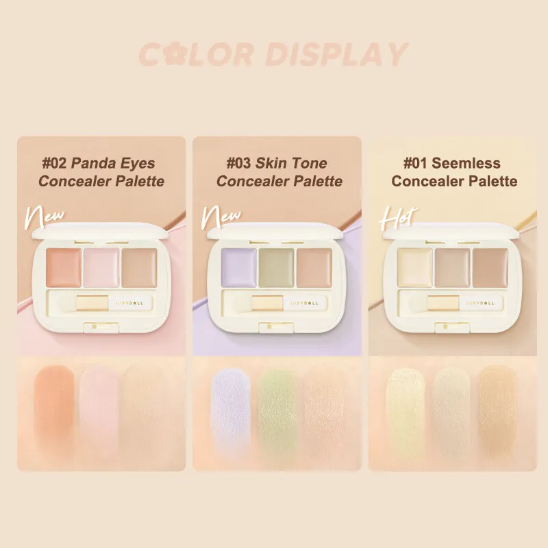 Judydoll Tavolozza di correttori a tre colori Macchie per imperfezioni Cicatrici da acne Copertura dei problemi di strappo Riempimento Copertura completa ad alta pigmentazione