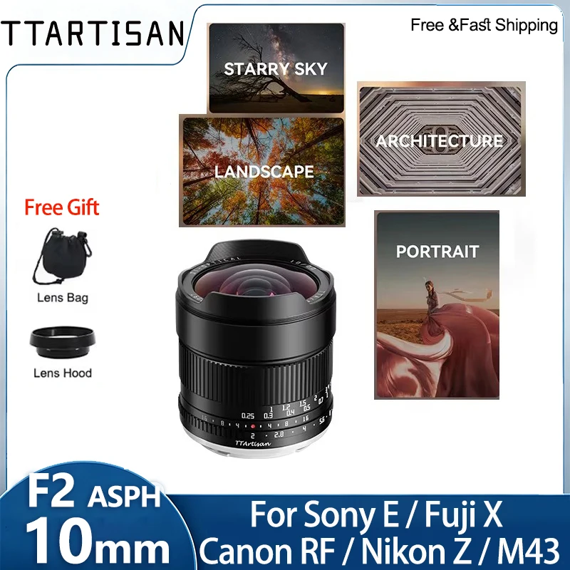TTArtisan 10mm F2 APS-C 105° Starry Sky Ultra-wide Angle Prime Lens for Sony ZV-E10 A7III A6700 Nikon Z Fujifilm X Canon R50 M43