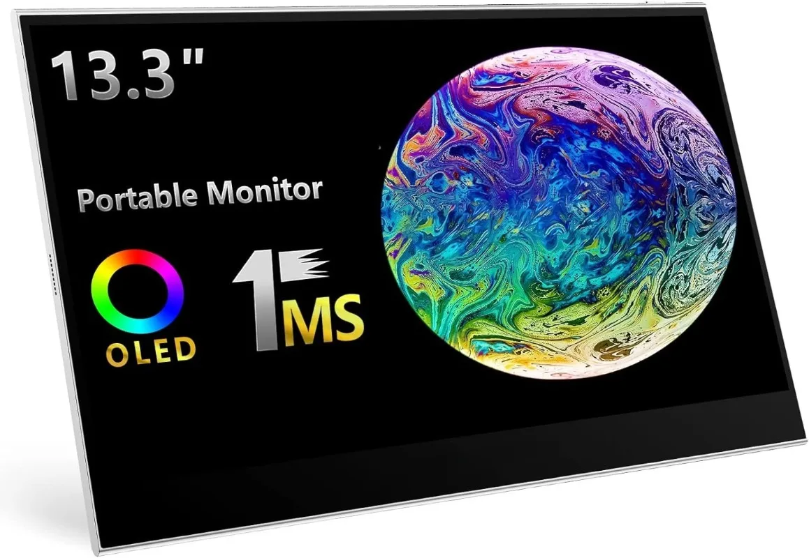 

Портативный монитор 13,3 дюйма OLED Full HD 1080P 100% DCI-P3 1MS 100000:1 USB C Plug Play Второй компьютерный дисплей Mini Trav