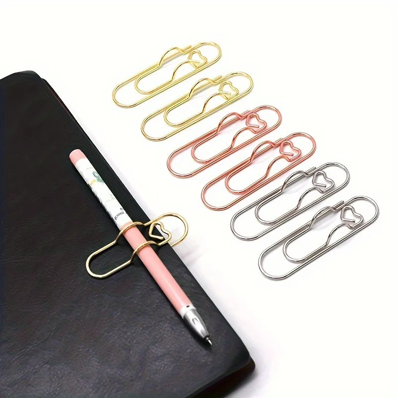 6pcs mixed color multifunctional heart-shaped metal pen clip paper clip wholesale hand account accessories pen buckle paper clip