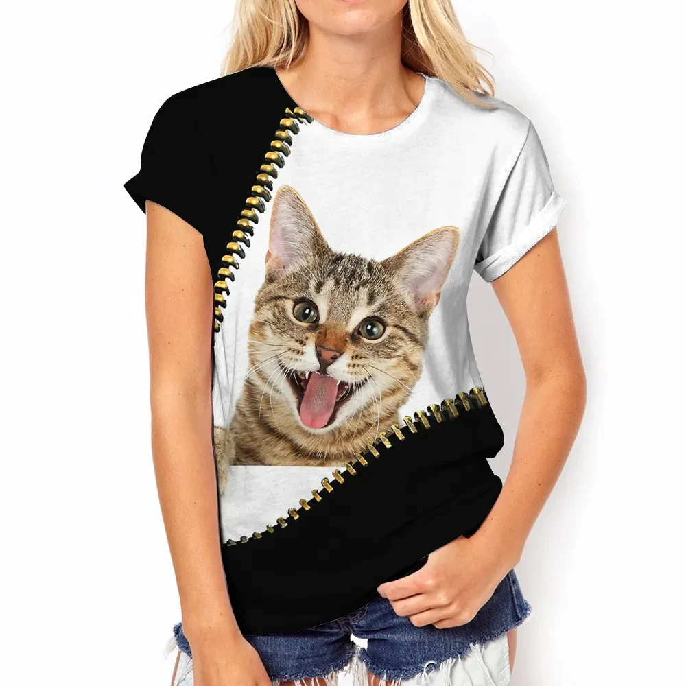 2024 Fashion T-shirts For Women Harajuku Casual Tops 3D Kawaii Cat Printing Oversized Female Funny Short Sleeve Tees Summer Tops