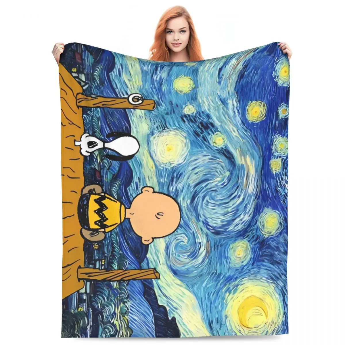 Snoopy Starry Night Pop Art Blanket Warm Funny Plush Throw Blanket For Students Living Room Flannel Bedspread Bed Cover