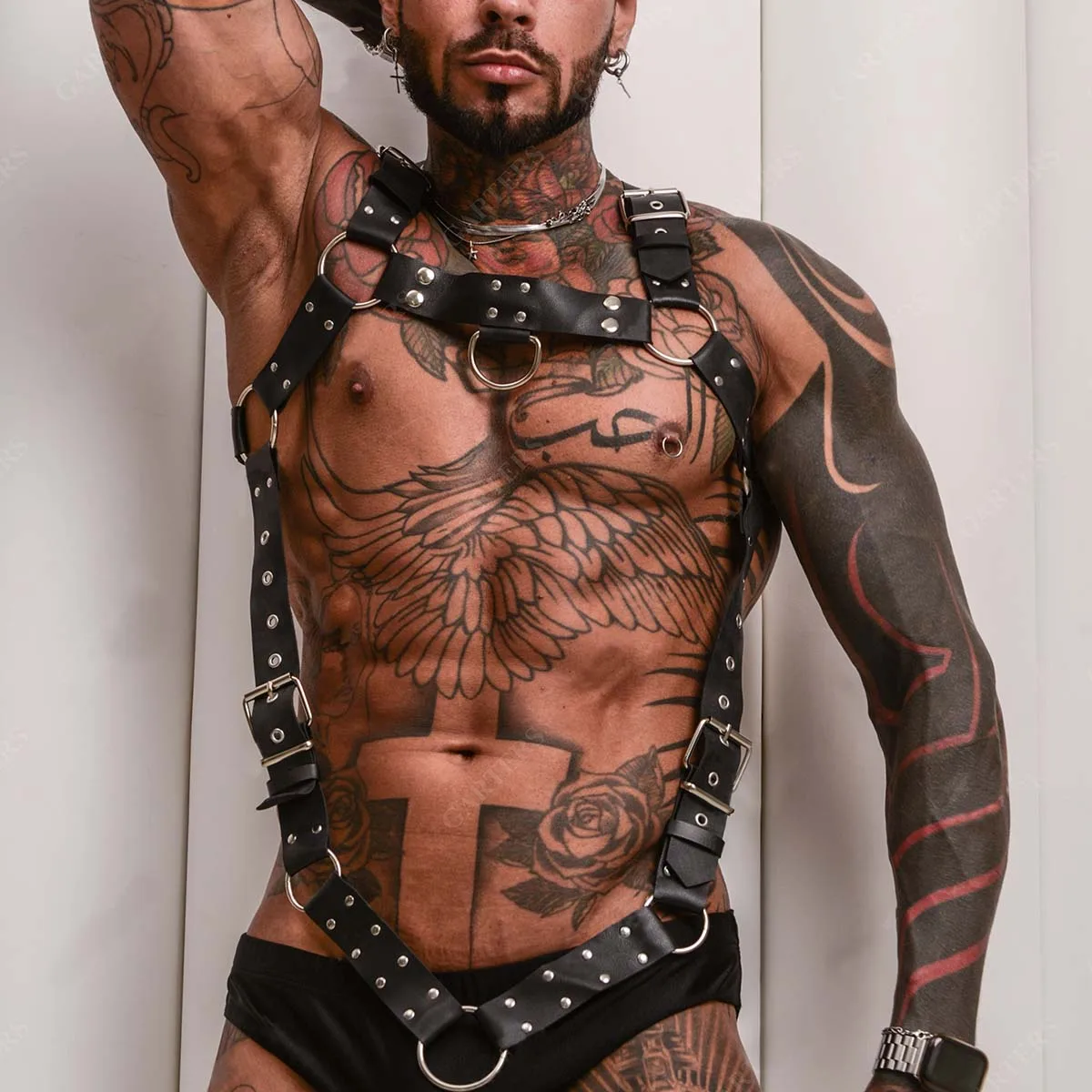 Fetish Gay BDSM Suspendres Bondage Men Sexy PU Leather Harness Male Lingerie Adjustable Body Punk Style Belts Harajuku For Adult