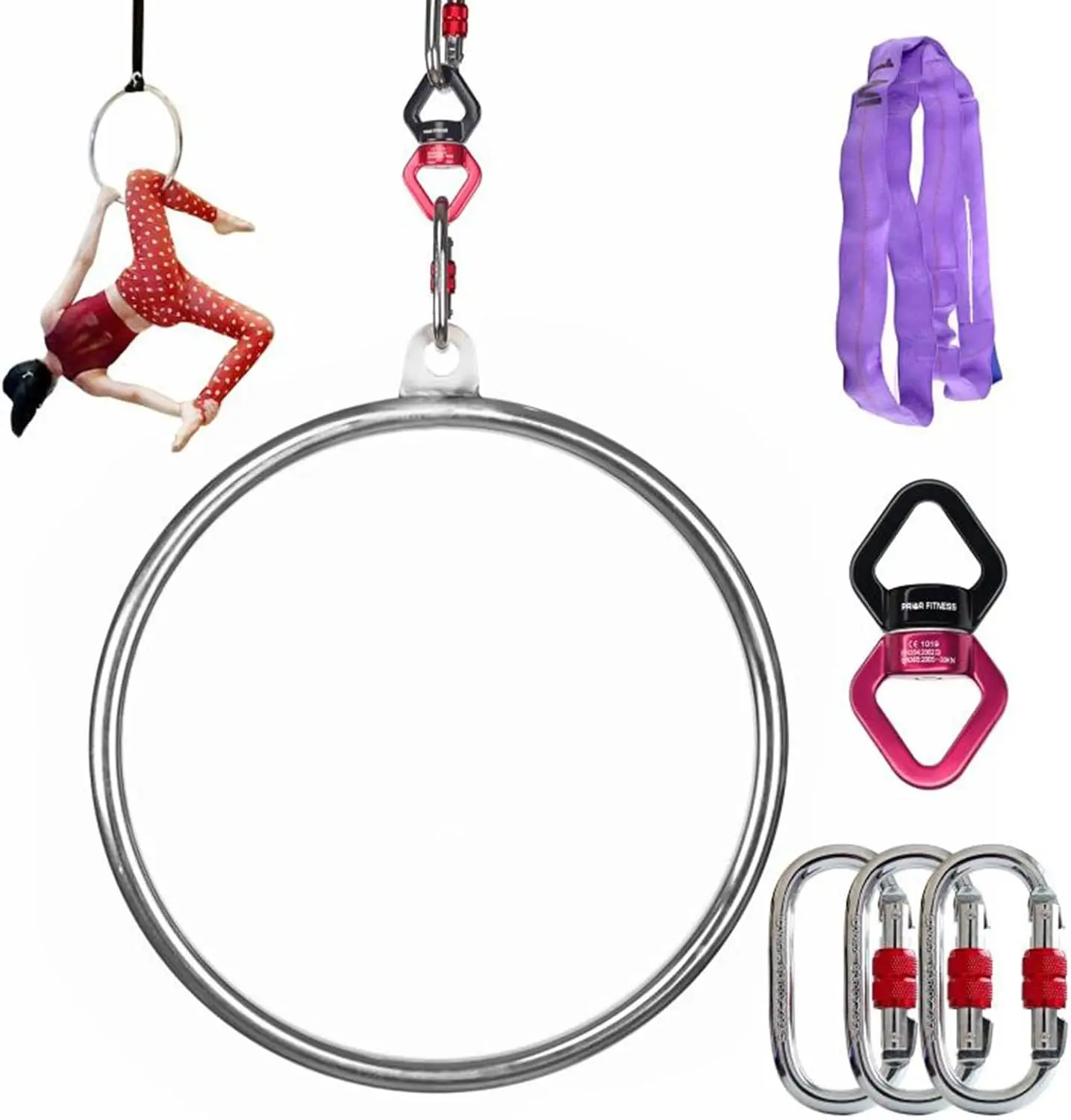 17 inch Lyra Hoop Aerial Hoop Set with Rigging Hardware Single Stainless Steel Hoop Circus Hoop Great for Dancing Studio