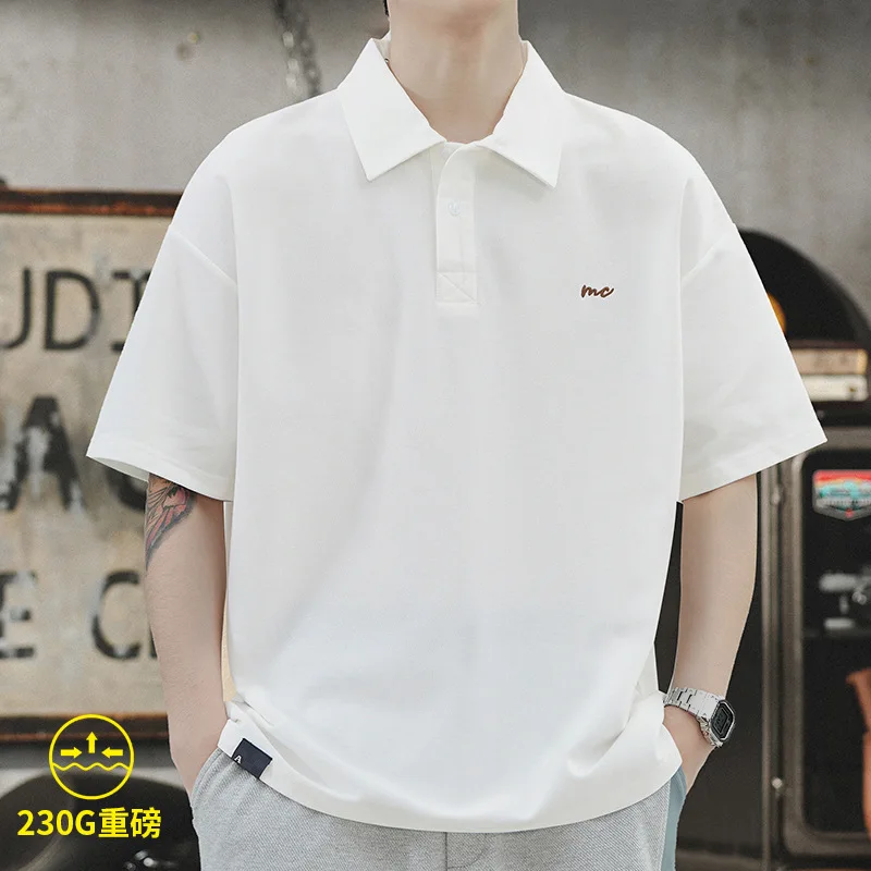 American Retro POLO Shirt Men's Summer Minimalist Style Heavyweight Men's Loose Plus-size Short-sleeved T-shirt Casual Fashion