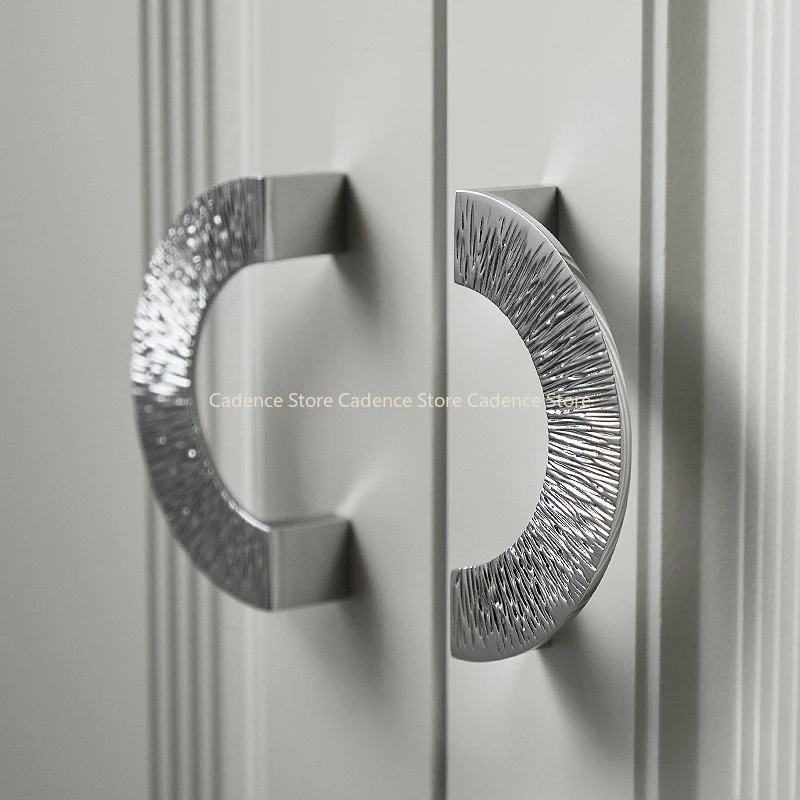 Silvery Brass Round Semicircular Cabinet Door Knob Handle Desk Drawer Pulls Modern Knobs Furniture Hardware Kitchen Accessories