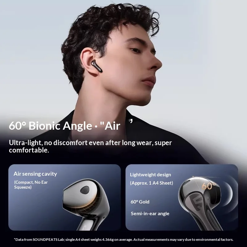 SoundPEATS Air5 Lite Bluetooth V5.4 Auriculares LDAC Auriculares inalámbricos de audio de alta resolución, controlador de 13 mm, resistente al agua IPX5, emparejamiento multipunto