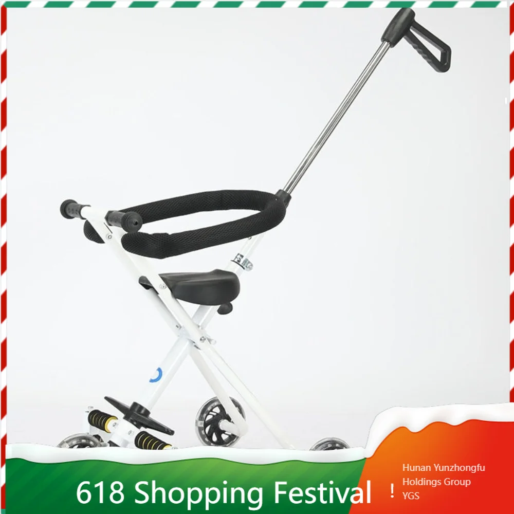 Light Foldable Kids Push Cart Three Wheel Baby Trolley For Daily Outdoor Walking