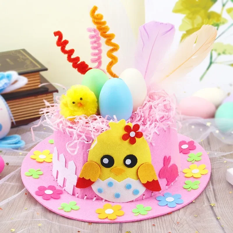 

Easter Day Decorations Cartoon Chick Rabbit Eggs Kids Handmade Hat DIY Material Package Bunny Happy Spring Easter Party Decor