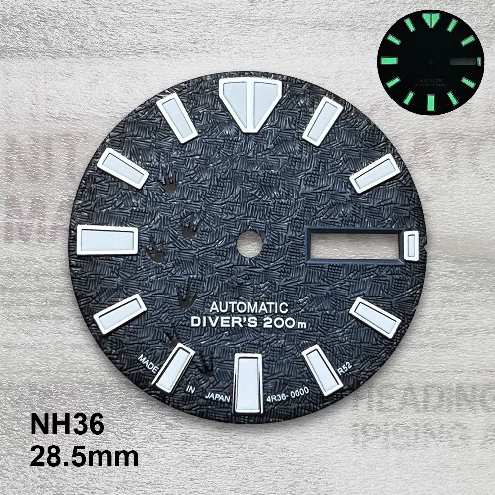 28.5mm S Logo Dial 3D Footprint Dial Fit NH36/4R36 Movement Green Luminous High Quality Watch Modification Accessories
