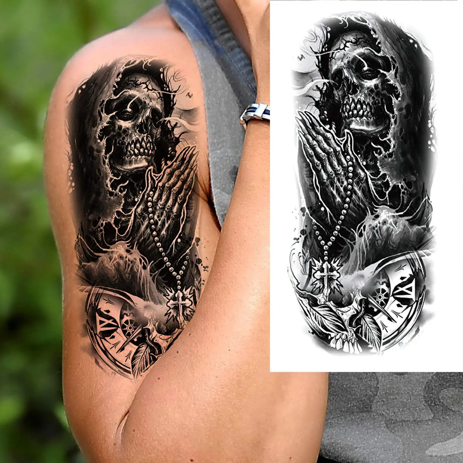 1 ورقة القبلية الطوطم الماوري مقاوم للماء الوشم المؤقت للرجال والنساء ، أسود وهمية كم الوشم ملصق ، الحد الأدنى الوشم الرجال