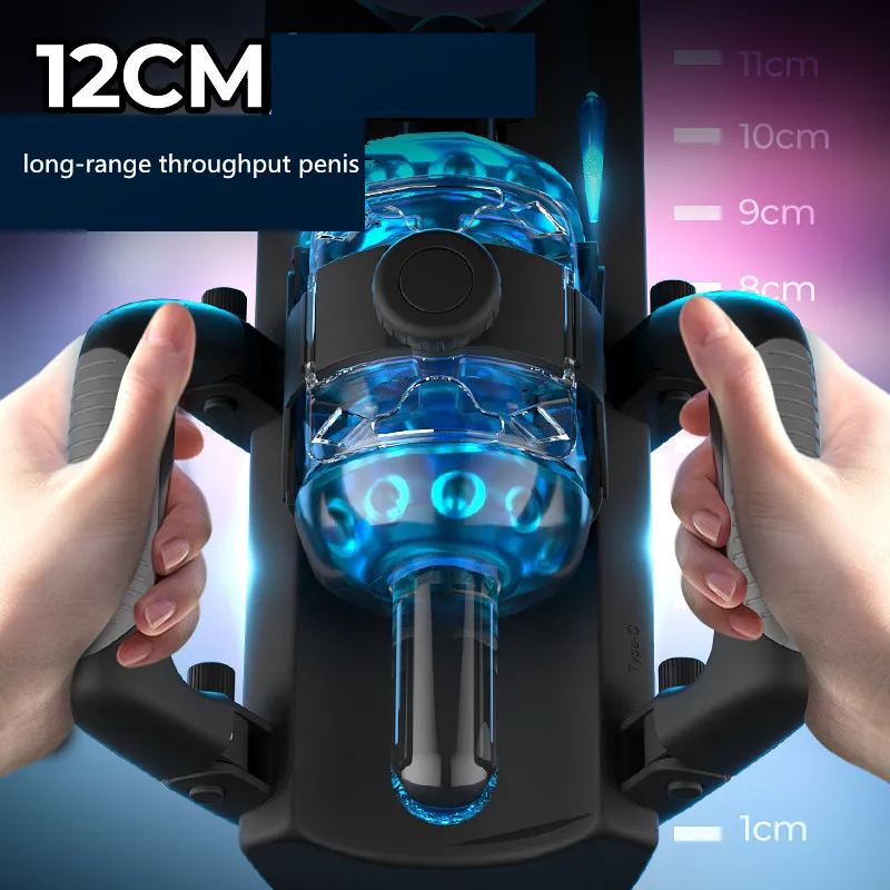 Telescopic Penis Cup Male Smart Masturbator Dual Handles Control High Speed Adjustable Overlength Thrusting Stimulation Sex Toys