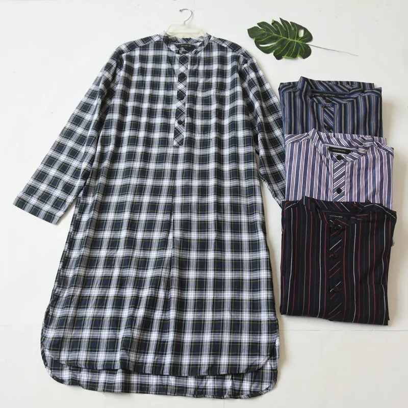 Unisex Long Sleeve Pure Cotton Sleepwear One-Piece round Neck Loose Casual Home Robe Retro Style All Seasons Lightweight