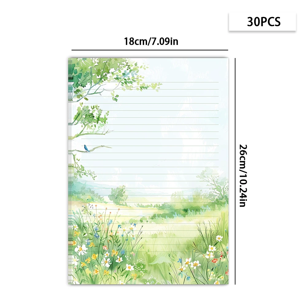 30 Sheets, B5 Spring Scenery Writing Paper, Lined, No Glue, Very Suitable for Notebooks, Memos, and Stickers