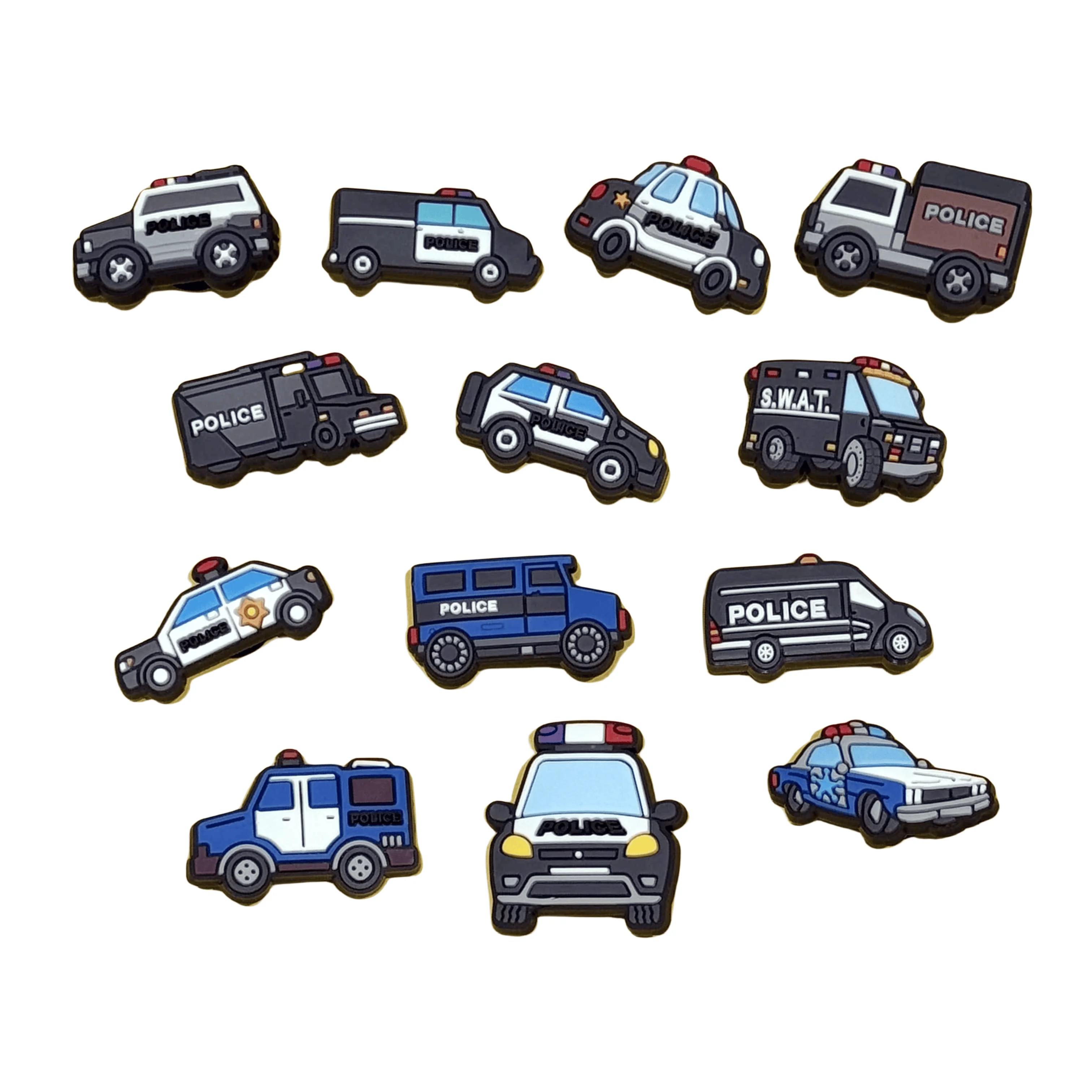 1-13Pcs Mix Cool Cars PVC Boys Girls Shoes Charms Police Buckle Clog Decorations Fit Holiday Present