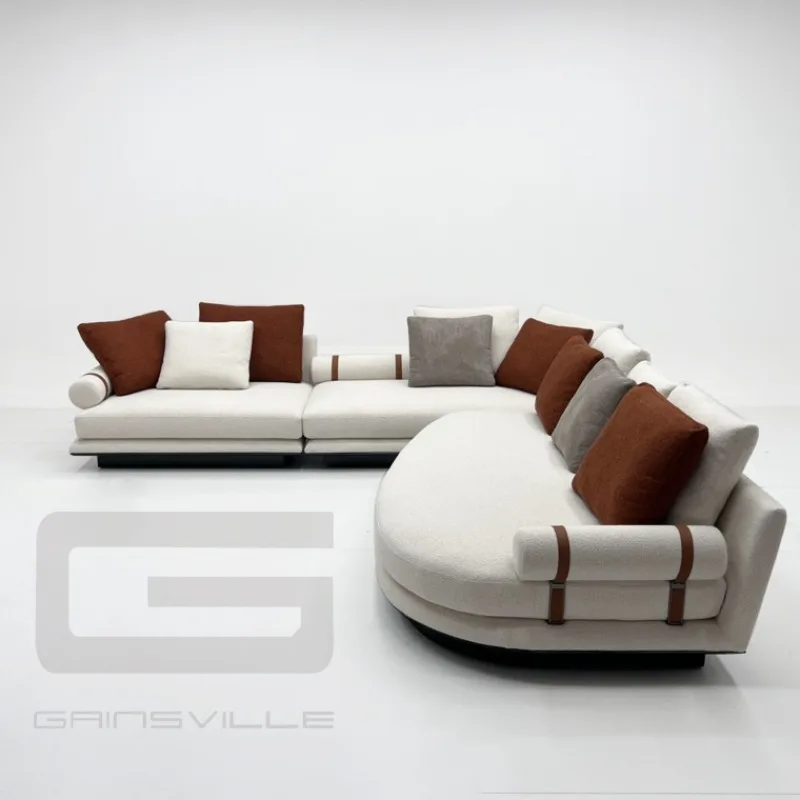 【Best-selling】Customized Linen Fabric Curved Corner Sofas Large Size L-shaped Sectional Module Living Room Sofa Couch