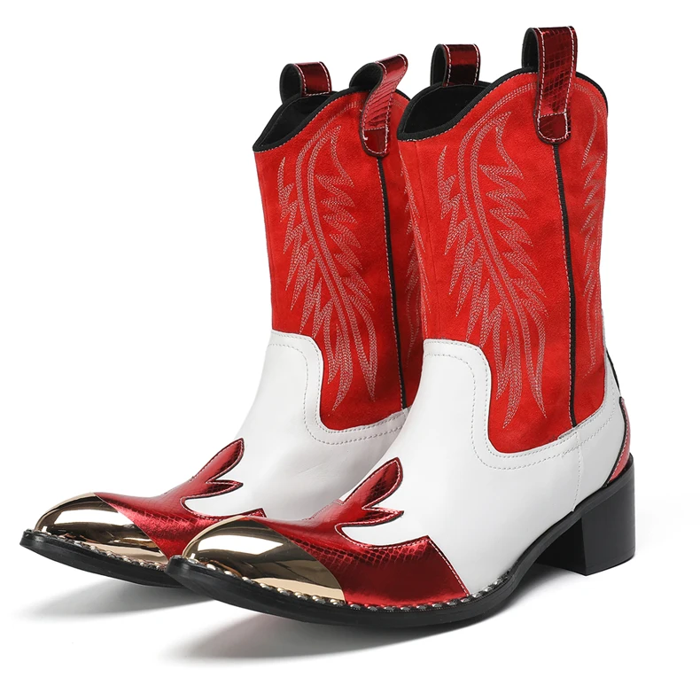 Mode Spitz Männlichen Stiefeletten Plus Größe Party Schuhe Stickerei Cowboy Stiefel Aus Echtem Leder Männer Motorrad Kurze Stiefel – Detail 13