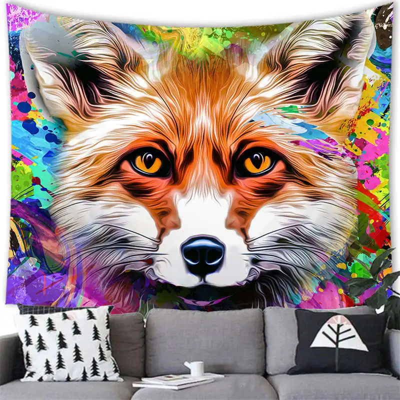 Psychedelic background animal head image digital-printed polyester tapestries living rooms bedrooms macrame wall hanging