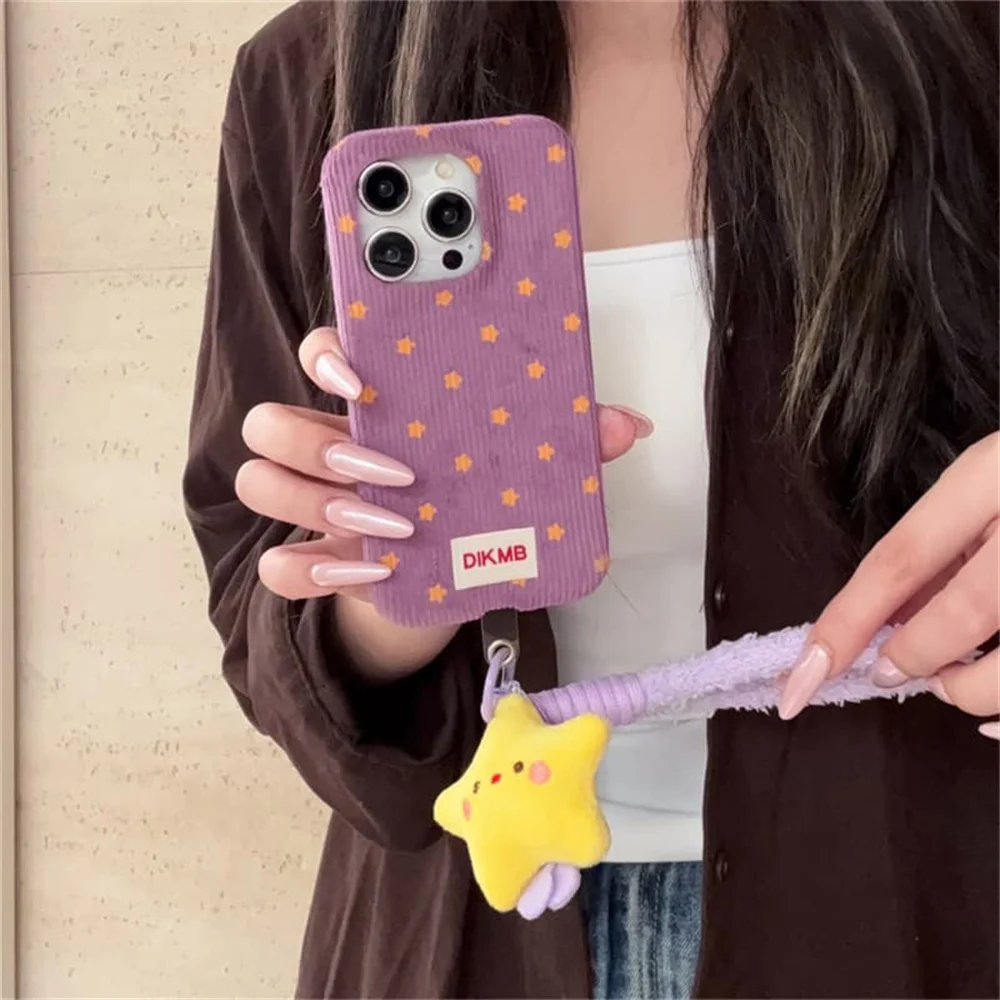 New Korea Ins Stars plush Phone Case for iPhone 18 Pro 17 16 15 17 Pro 18 Pro Max Cute Cases Shockproof with Stars Chain Cover