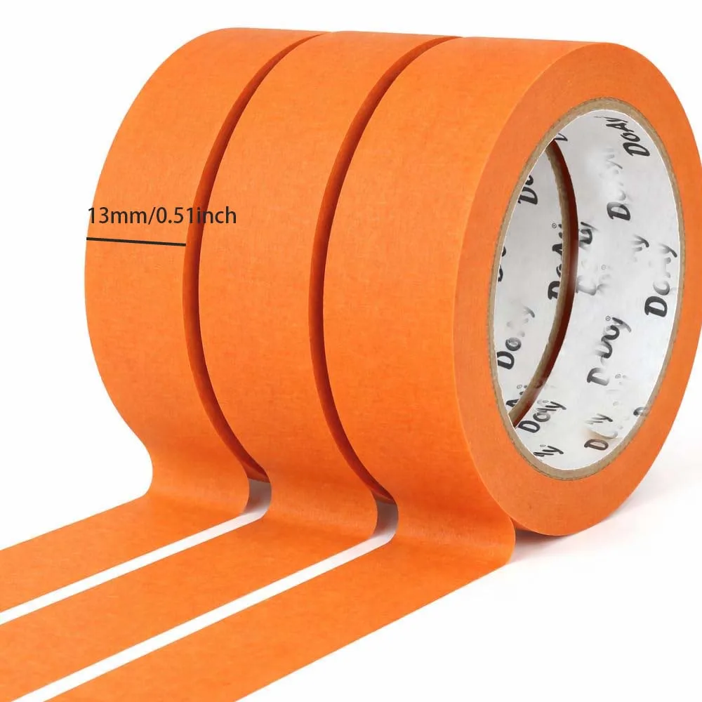 3-pack oranje schilderstape - afplaktape, slimme hechting, binnen- en buitentape voor doe-het-zelf, labelen, kunst, auto