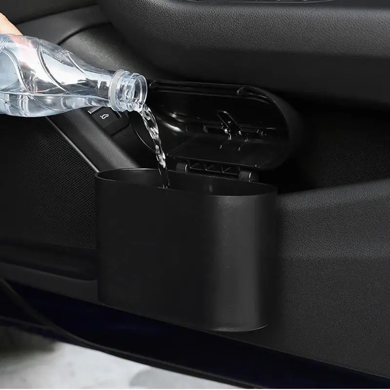 1Pcs Hanging Clamshell Car Trash Can, Black ABS Square Press Type Vehicle Garbage Storage Box, Universal Auto Interior Organizer view 2