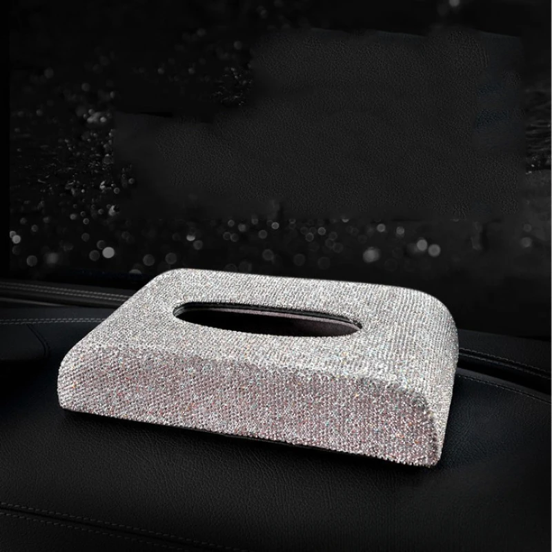 Car Diamond Crystal Tissue Box Napkin Holder Tissue Pumping Paper Box Toilet Paper Towel Storage Box Home Decor Auto Accessories