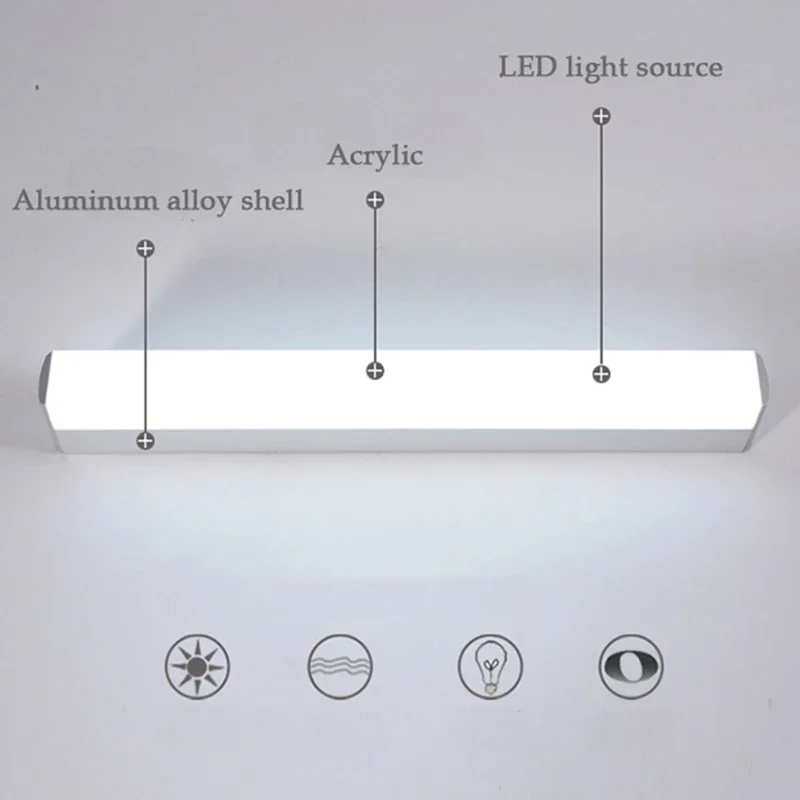 Lâmpada de parede LED à prova de umidade para espelho do banheiro, tiras longas super brilhantes, luzes de cabeceira, decoração do hotel, 25cm, 40cm