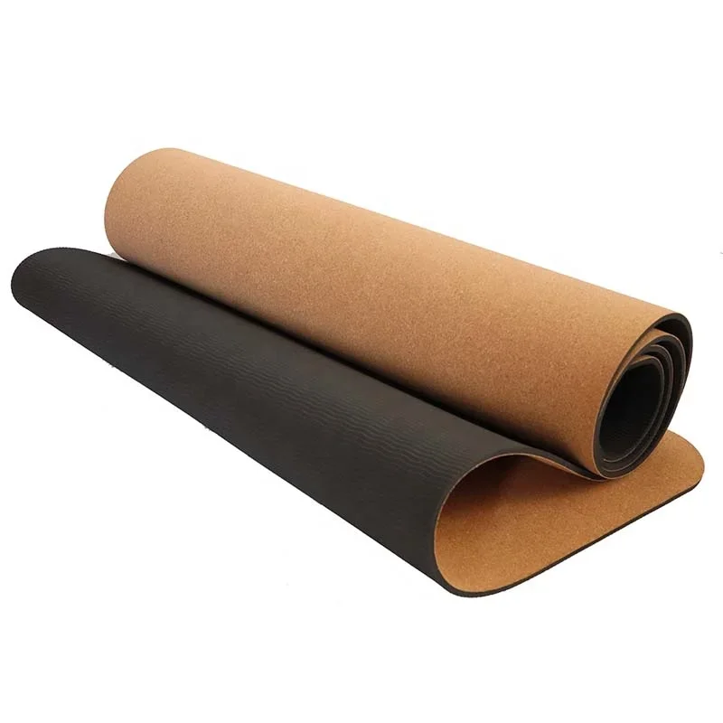 Certified Fitness Anti-slip Custom Thick 5mm Cork Yoga Mat TPE Natural