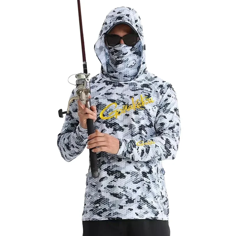 2024 New  Men Fishing Clothing Summer Outdoor Thin Ice Silk Quick Drying Hoodie Long sleeved Magic Mask Fishing Shirt